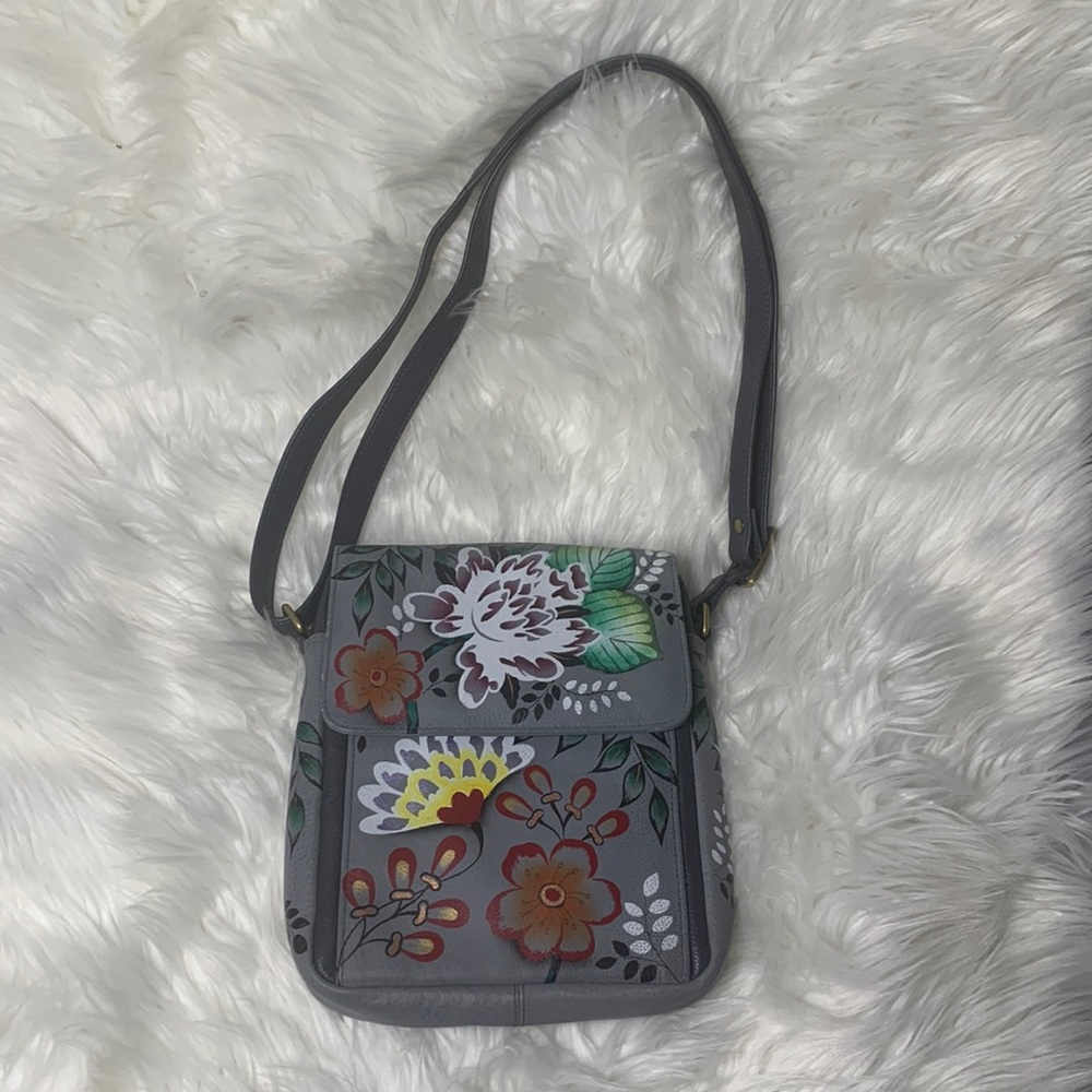 Authentic Anuschka hand-painted floral crossbody bag